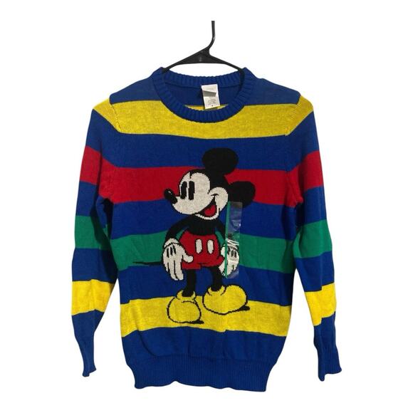Disney 100 Boys Size M Striped Knit Classic Mickey Mouse Fun Casual Sweater - Picture 1 of 4